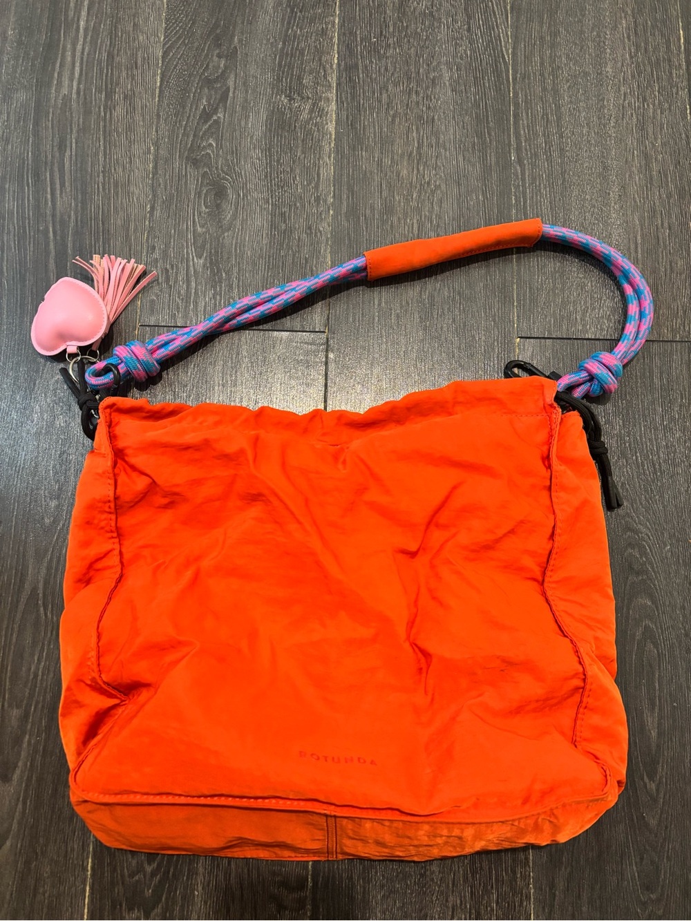 Vibrant Orange Women’s Shoulder Bag with Multicolor Rope Strap